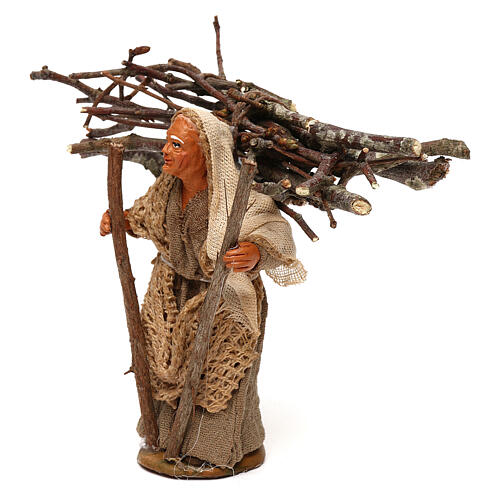Alte Frau mit Zweigen auf Schulter 10cm neapolitanische Krippe 2
