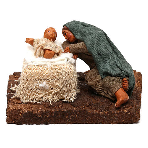 Woman with baby in a crib, Neapolitan Nativity scene 10 cm 1