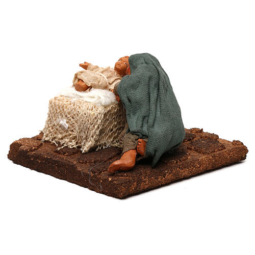 Woman with baby in a crib, Neapolitan Nativity scene 10 cm 3