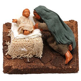 Mamma con bimbo nella culla presepe napoletano 10 cm