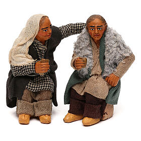 Miniature old drunk couple, 10 cm Neapolitan nativity