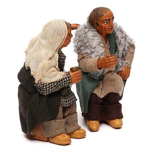 Miniature old drunk couple, 10 cm Neapolitan nativity 3