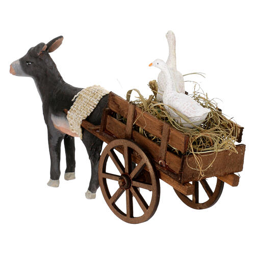 Burro com carrinho gansos para presépio napolitano com figuras de 10 cm de altura média 3