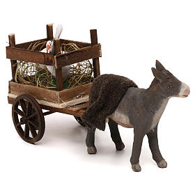 Donkey pulling geese cart, 10 cm Neapolitan nativity