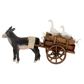 Donkey pulling geese cart, 10 cm Neapolitan nativity