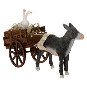 Donkey pulling geese cart, 10 cm Neapolitan nativity