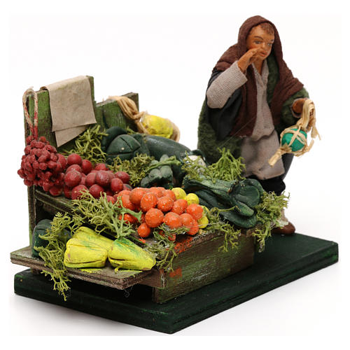 Verdureiro com banca frutos e legumes para presépio napolitano com figuras de 10 cm de altura média 3