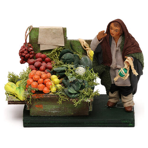 Greengrocer with mini fruit vegetable stand, 10 cm Neapolitan nativity 1