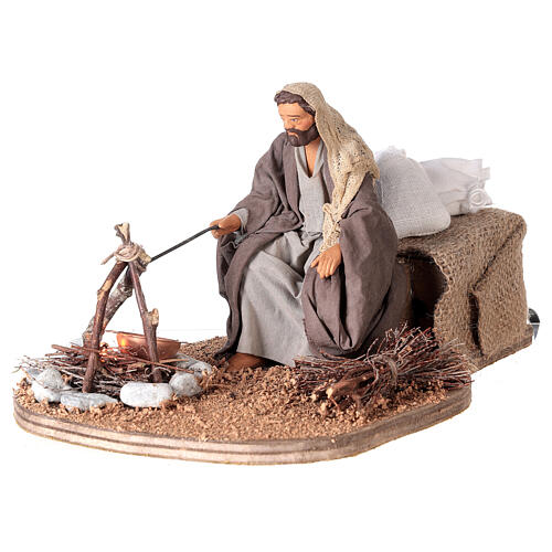 Animated farmer shoveling hay, 12 cm Neapolitan nativity scene 2