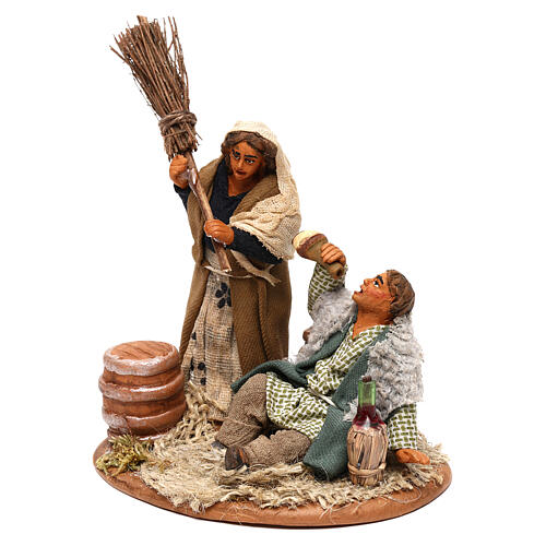 Woman hitting the husband, Neapolitan Nativity scene 10 cm 2