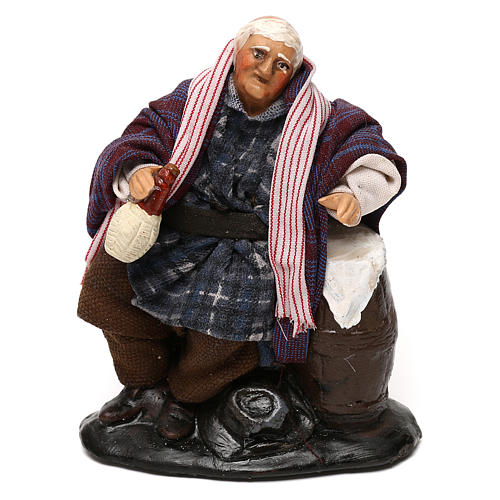 Neapolitan Nativity scene, drunkard with bottle and barrel 12 cm 1