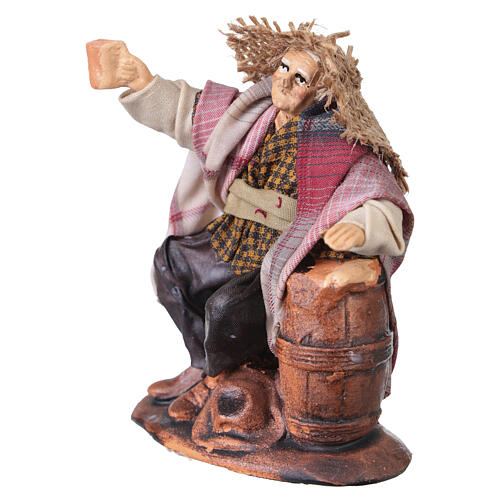 Bêbado com barril de vinho para presépio napolitano com peças de 12 cm de altura média 2