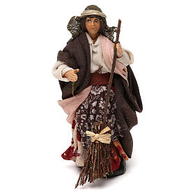 Mini woman with broom, 12 cm Neapolitan nativity