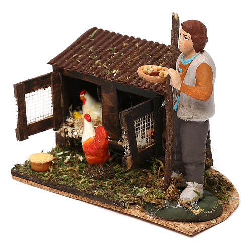 Man in the henhouse with tray full of feed for Neapolitan Nativity Scene 8/10 cm 2