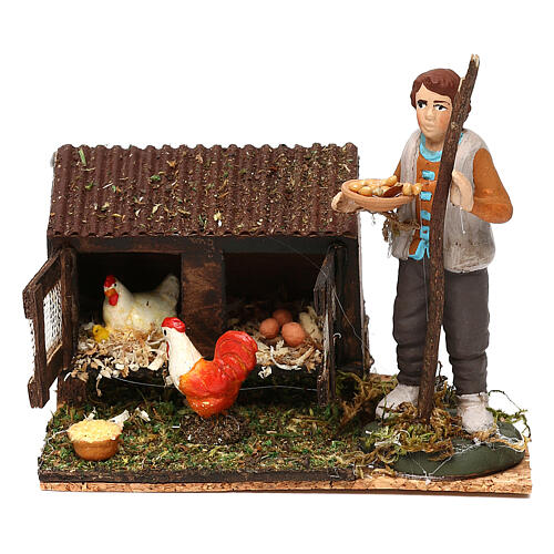 Man with chicken coop miniature, 8/10 cm Neapolitan nativity 1