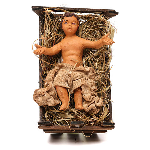 STOCK Enfant Jésus dans le berceau terre cuite tissu 18 cm crèche napolitaine 1