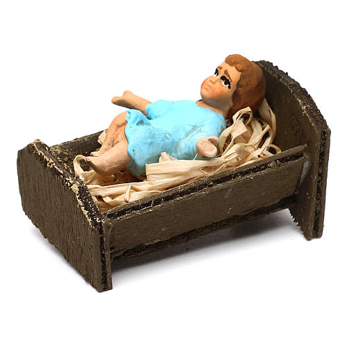 Baby Jesus with manger in painted terracotta, 8 cm Neapolitan nativity 2