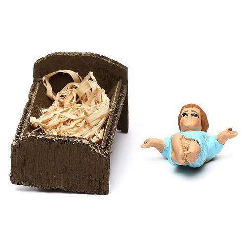 Baby Jesus with manger in painted terracotta, 8 cm Neapolitan nativity 3