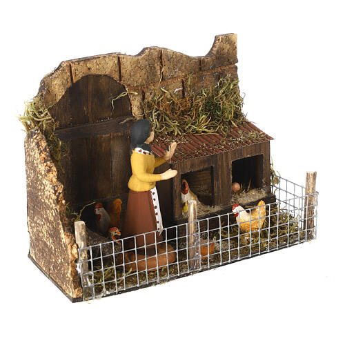 Woman in the henhouse for Neapolitan Nativity scene 8 cm 3