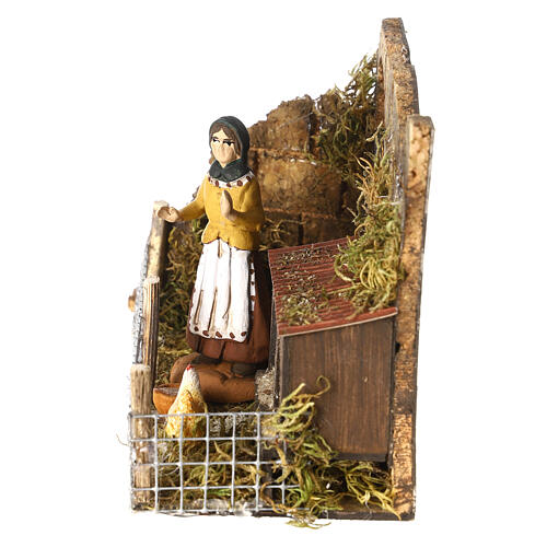 Escena mujer en el gallinero terracota pintada belén Nápoles 8 cm 4