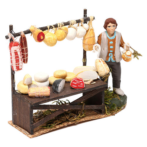 Cena banca queijo com pastor terracota pintada para presépio Nápoles com peças de 8 cm altura média 3
