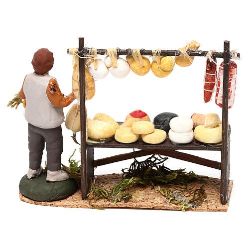Cena banca queijo com pastor terracota pintada para presépio Nápoles com peças de 8 cm altura média 4