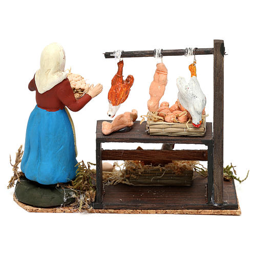 Cena vendedora de frangos terracota pintada para presépio Nápoles com peças de 8 cm altura média 4