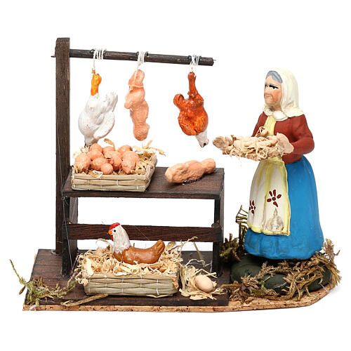 Miniature poultry shop with woman, 8 cm Neapolitan nativity 1