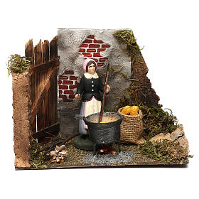 Scena con donna e pentola di pannocchie 8 cm presepe napoletano