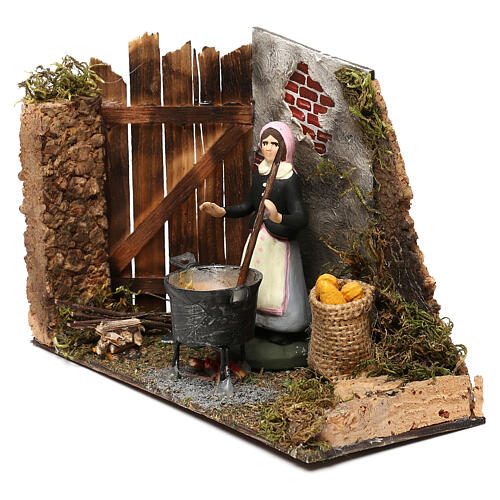 Scena z kobietą gotującą kolby kukurydzy w garnku, 8 cm szopka neapolitańska 2
