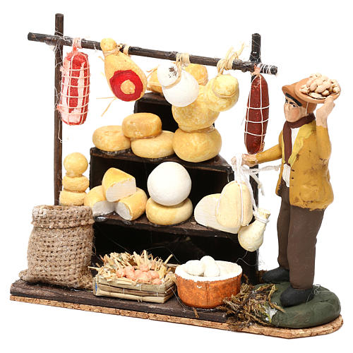 Shepherd with stall with cheese and cold cuts for Neapolitan Nativity scene of 8 cm 2