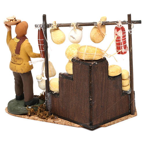 Shepherd with stall with cheese and cold cuts for Neapolitan Nativity scene of 8 cm 4