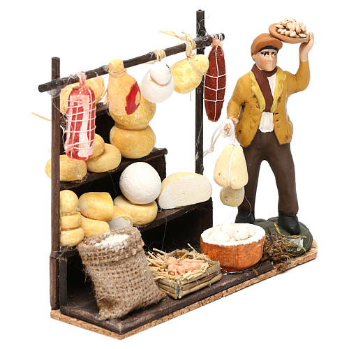 Escena pastor con mostrador quesos y embutidos 8 cm belén napolitano 3