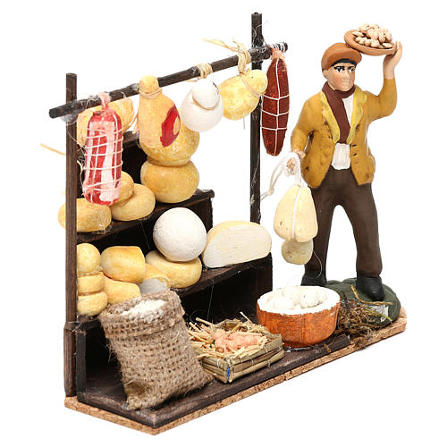 Scène berger avec fromages et charcuterie terre cuite peinte 8 cm 3