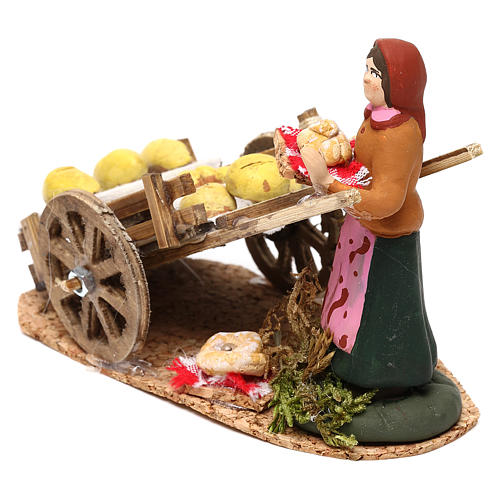 Cena mulher com carrinho do pão para presépio napolitano com peças de 8 cm altura média 4