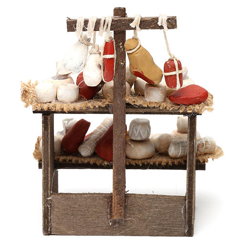 Wooden bench with cheeses and cold cuts in terracotta for Neapolitan Nativity Scene 10 cm 4