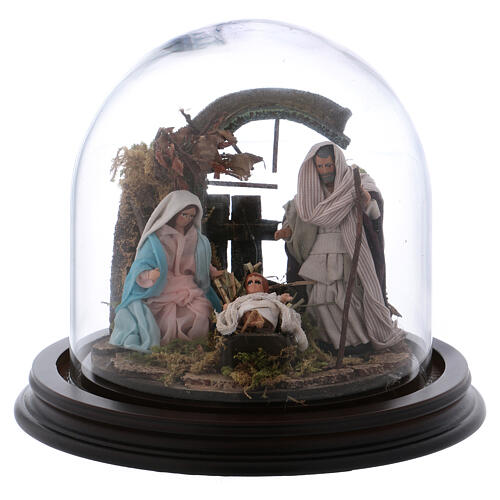 Holy Family in glass dome, 8 cm Neapolitan nativity 1