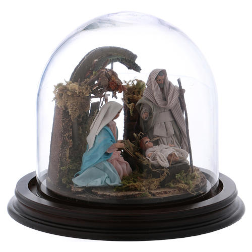 Natividad con campana de vidrio 8 cm belén napolitano 4