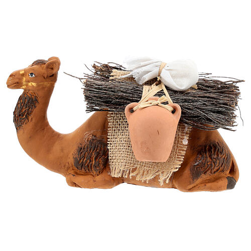 Miniature camel with load kneeling, 12 cm Neapolitan nativity 1