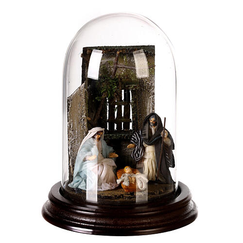 Holy Family set in glass dome, 6 cm Neapolitan nativity scene 1
