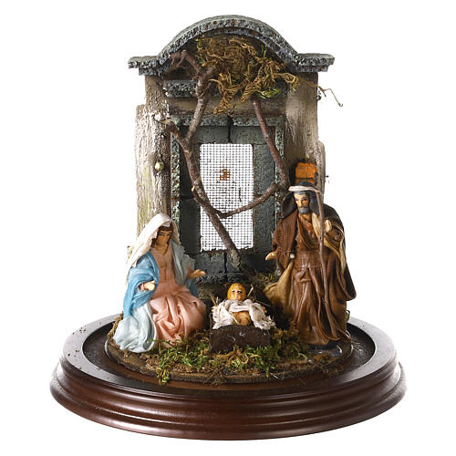 Nativité scène sous cloche en verre crèche napolitaine 8 cm 2