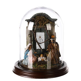Natividade cena numa redoma de vidro para presépio napolitano com figuras de 8 cm de altura média