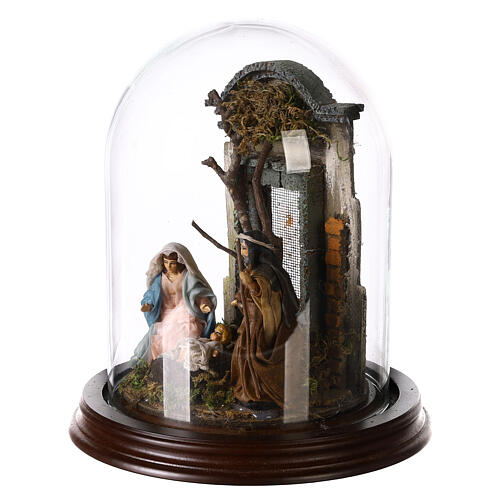 Natividade cena numa redoma de vidro para presépio napolitano com figuras de 8 cm de altura média 3