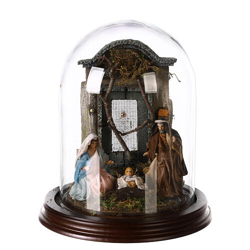 Holy Family in glass dome, 8 cm Neapolitan nativity 1