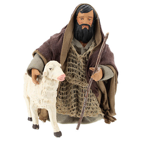 Pastor árabe de joelhos com ovelha para presépio com figuras de 14 cm de altura média 1