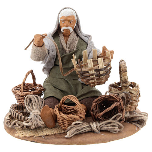 Miniature wicker basket repair man sitting, 14 cm 1