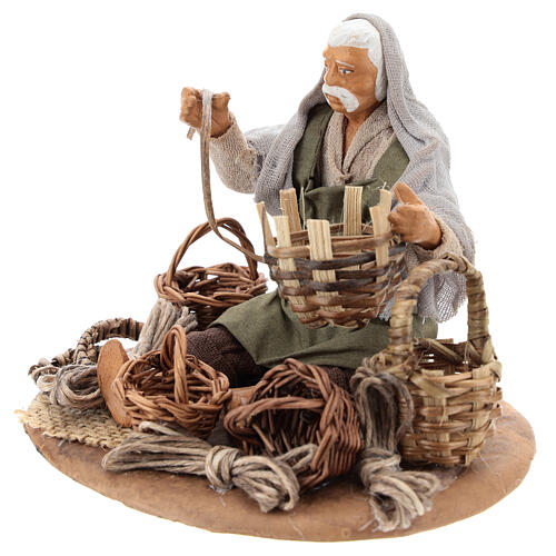 Miniature wicker basket repair man sitting, 14 cm 3