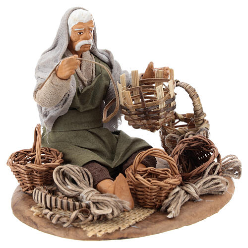 Miniature wicker basket repair man sitting, 14 cm 4