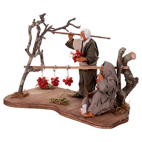 Miniature farmer with hanging tomatoes scene, 13 cm