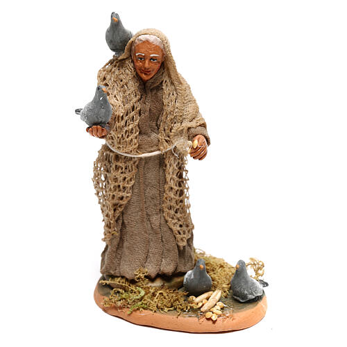Old lady with doves for Neapolitan Nativity Scene with 10 cm characters 1